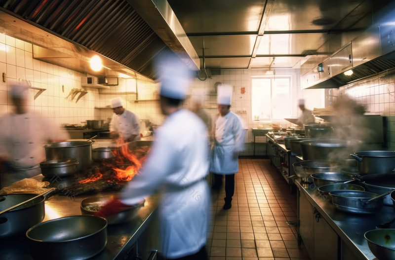 图像模糊的快节奏的餐厅厨房,高清,摄影图,摄影图片,图片大全,摄影图免费下载